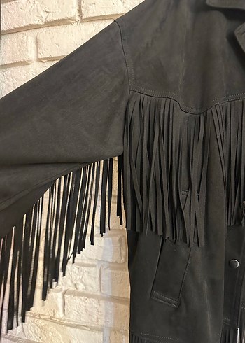 Zara Püsküllü Siyah Süet Kadın Ceket - Görsel 3