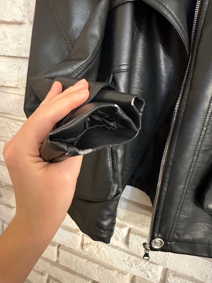 Pull&Bear Siyah Deri Biker Ceket - Görsel 4