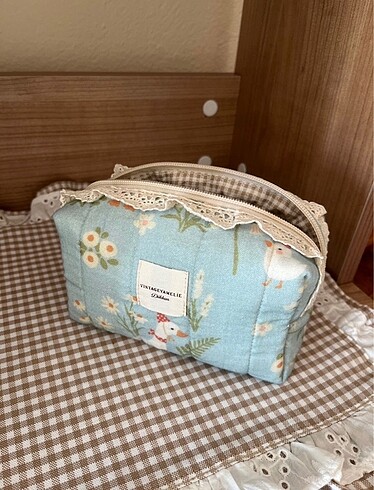  Beden mavi Renk Vintageyamelie makyaj çantası