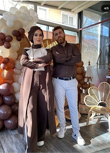 m Beden kahverengi Renk Tesettür ceket pantolon takım
