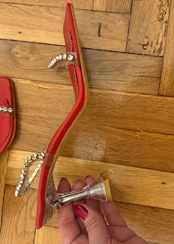 Kırmızı taşlı abiye terlik ve ayakkabı - Görsel 5