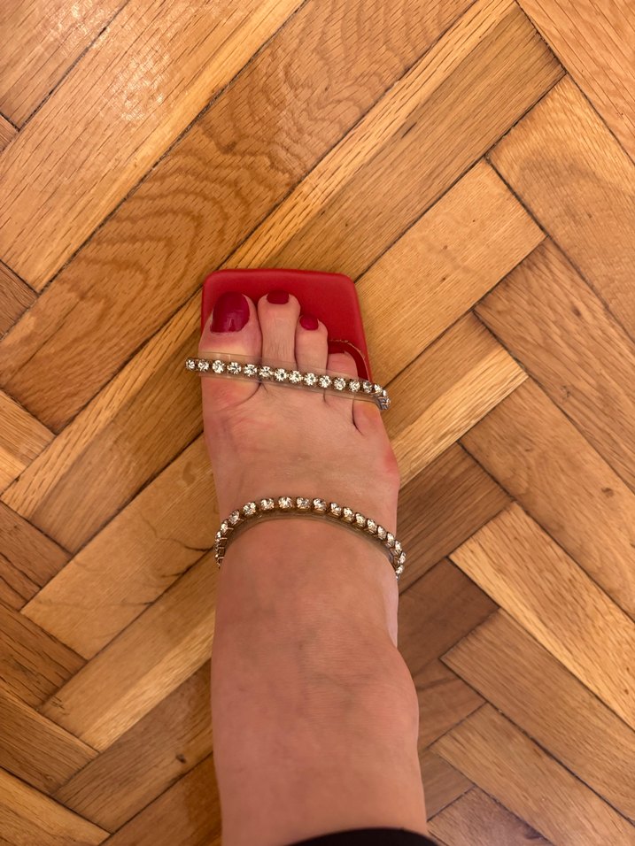 Kırmızı taşlı abiye terlik ve ayakkabı - Görsel 3