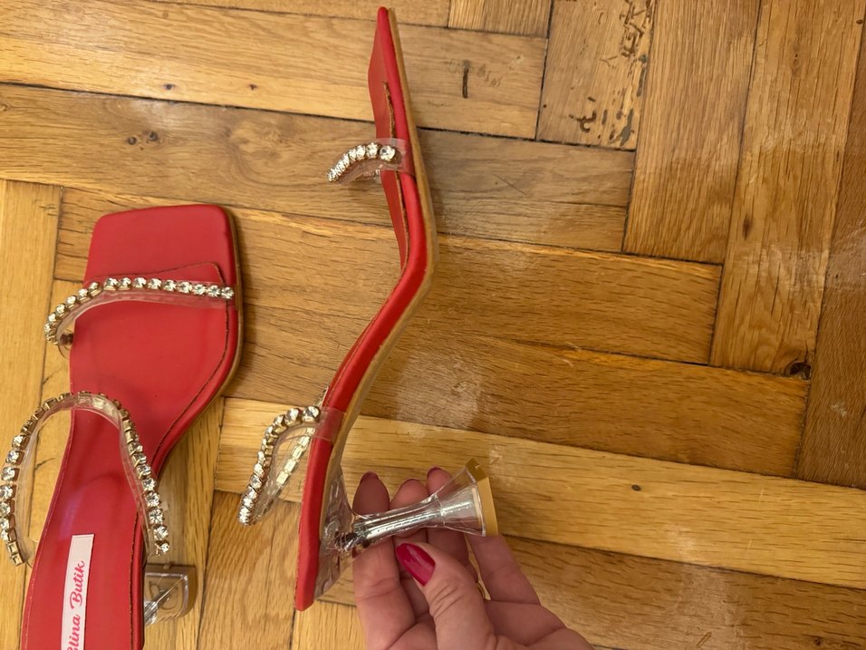 Kırmızı taşlı abiye terlik ve ayakkabı - Görsel 5
