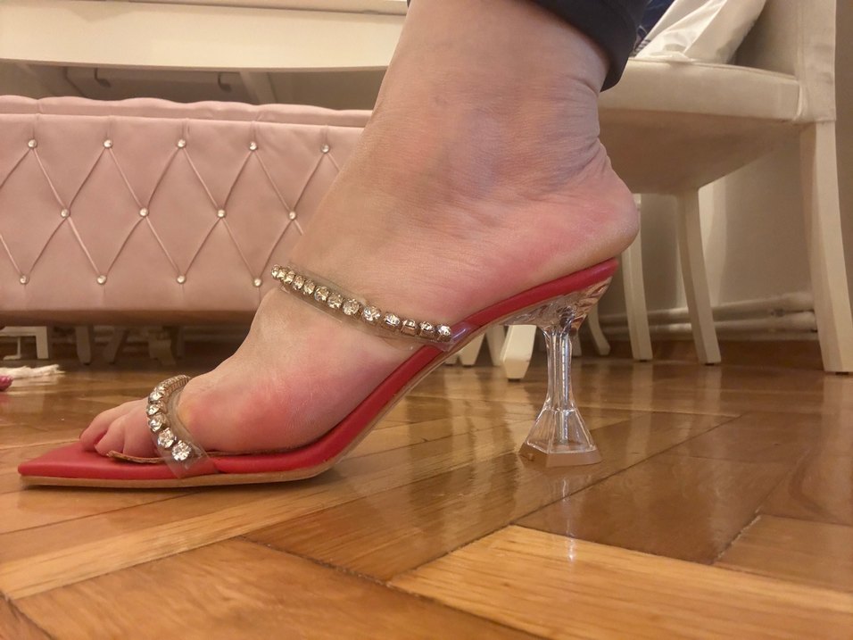 Kırmızı taşlı abiye terlik ve ayakkabı - Görsel 2