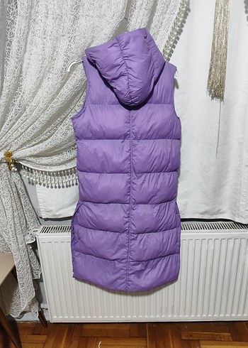 Düğmeli Uzun Mor Kadın Şişme Yelek - Görsel 11