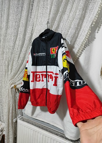 Ferrari Erkek Kırmızı Baskılı Fermuarlı Sweatshirt
