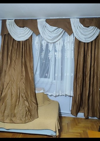 Nakışlı Bej Fon Perde - Görsel 2