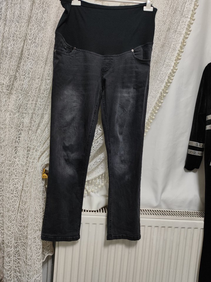 Gri Denim Hamile Pantolonu, Kemerli, Rahat Kesim - Görsel 4