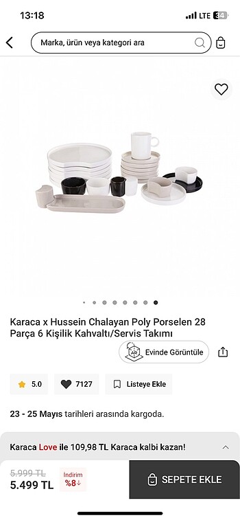 Beden Karaca kahvaltı takımı 26 parça 6 kişilik