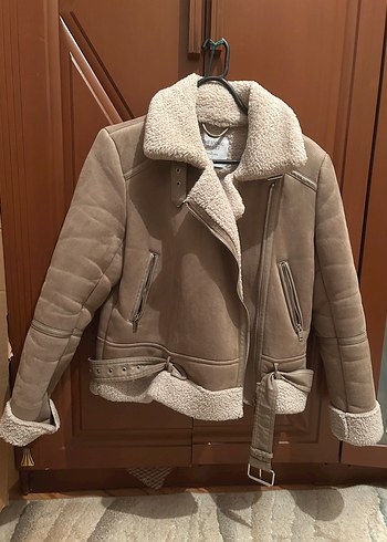 Kürklü Bej Süet Kadın Ceket - Görsel 2