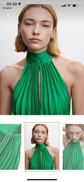 Mango yeşil piliseli beyaz elbise - Görsel 5