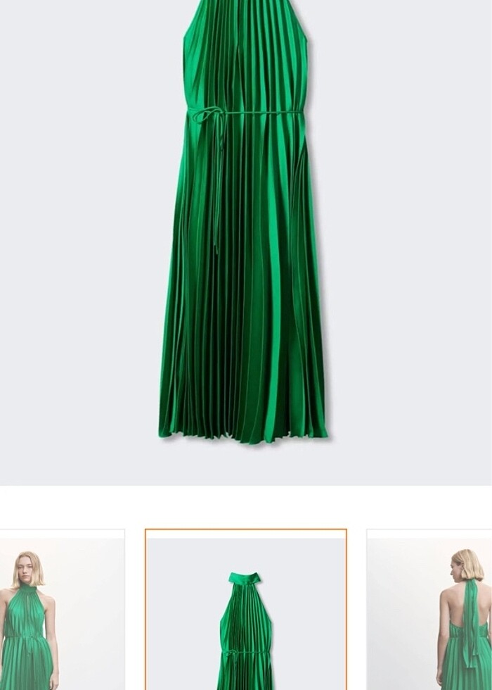 Mango yeşil piliseli beyaz elbise - Görsel 3