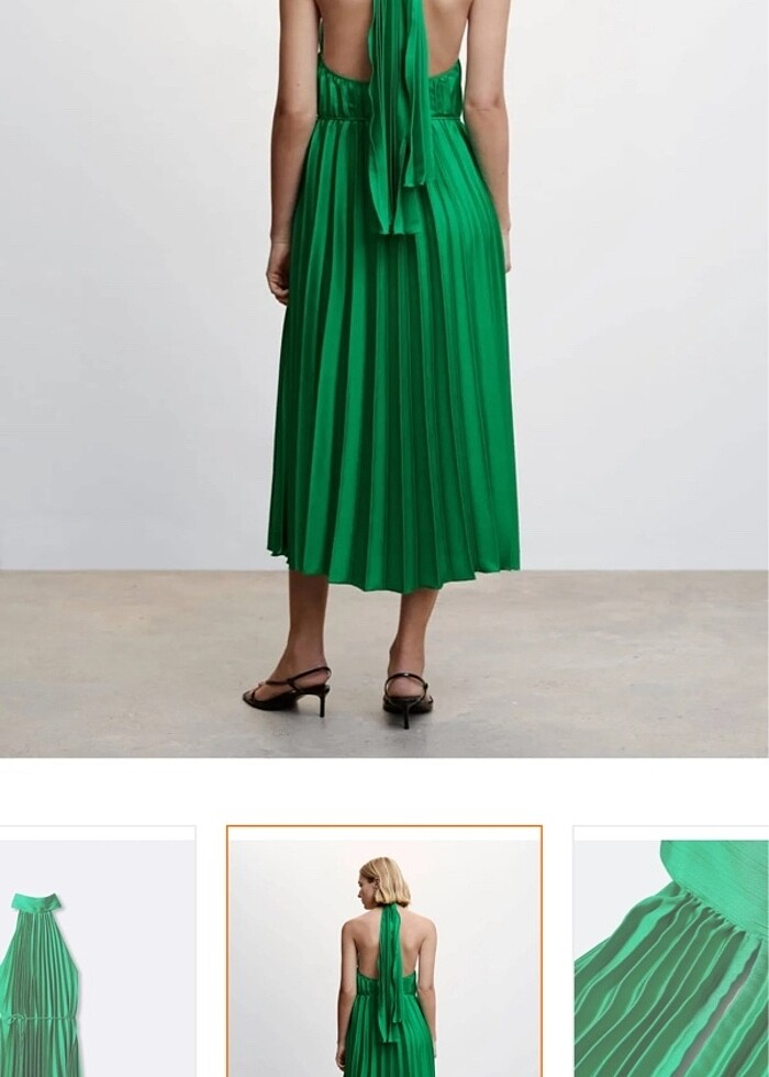 Mango yeşil piliseli beyaz elbise - Görsel 4