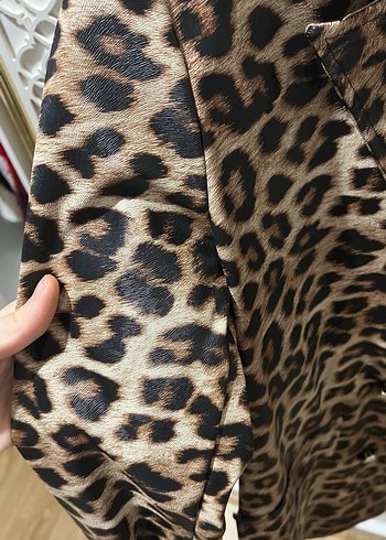 Kahverengi Leopar Desenli Deri Blazer ceket - Görsel 2