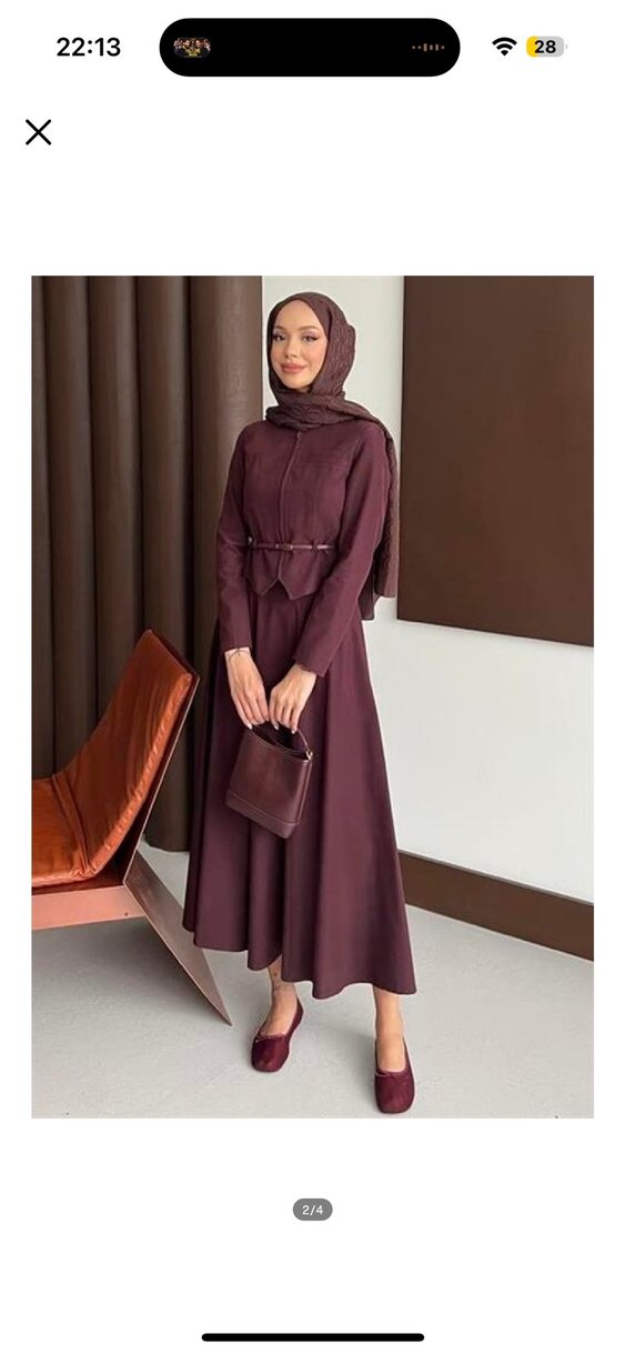 Bordo Kemerli Uzun Kol Tesettür takım ceketli - Görsel 3