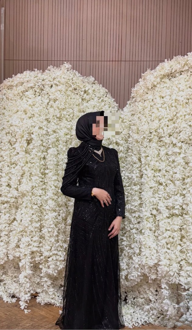 Siyah Drapeli Uzun Kollu Abiye Elbise Akın moda pınarşems incila - Görsel 3