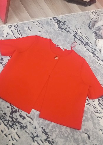 Düğmeli Kısa Kollu Kırmızı Hamile Hırka - Görsel 2