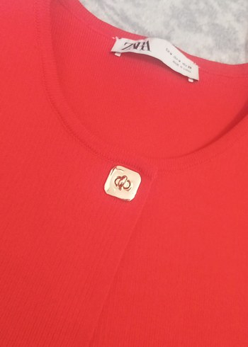 Düğmeli Kısa Kollu Kırmızı Hamile Hırka - Görsel 3