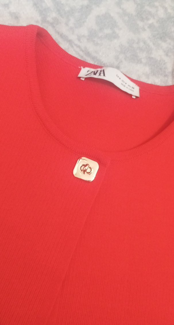 Düğmeli Kısa Kollu Kırmızı Hamile Hırka - Görsel 3