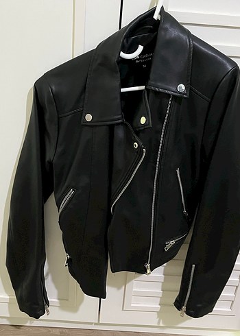 Siyah Deri Biker Ceket Kadın - Görsel 2