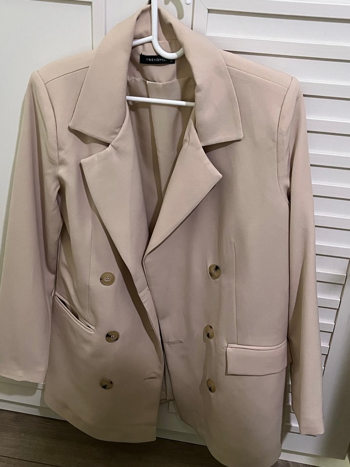 Bej Düğmeli Kadın Midi Blazer Ceket - Görsel 2