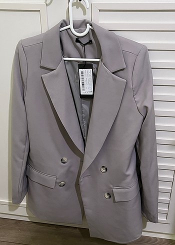 Gri Kadın Midi Blazer Ceket - Görsel 2