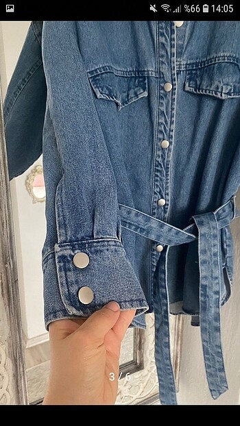 universal Beden mavi Renk Kuşaklı Kot Ceket Gömlek Kimono