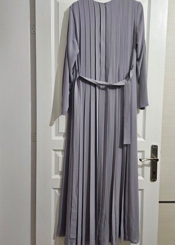 Uzun Kollu Gri Pilili Uzun Elbise - Görsel 3