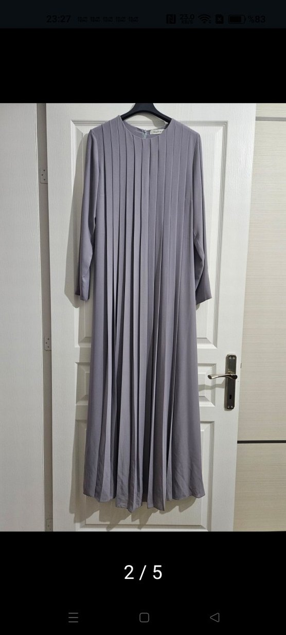 Uzun Kollu Gri Pilili Uzun Elbise - Görsel 2