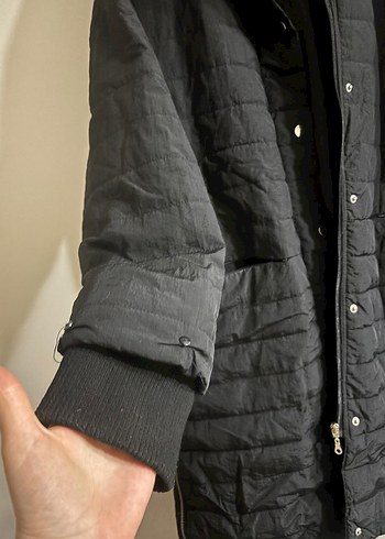 Kadın Siyah Uzun Kürklü şişme mont - Görsel 5