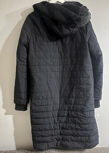 Kadın Siyah Uzun Kürklü şişme mont - Görsel 2