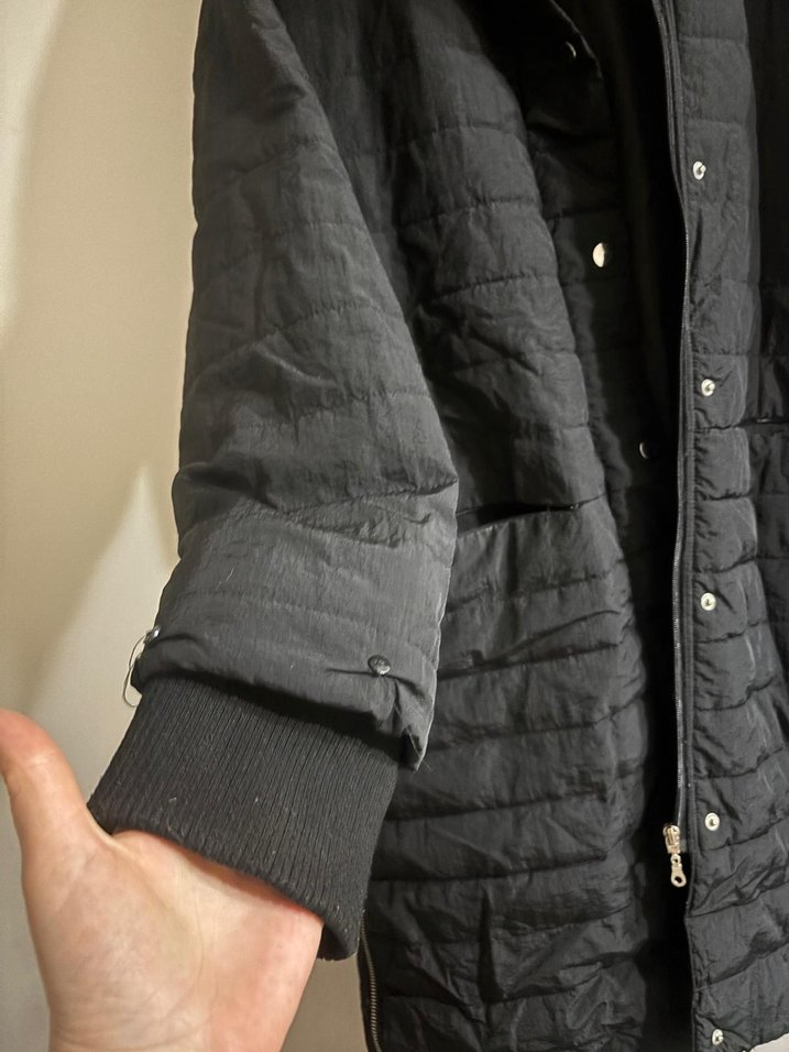 Kadın Siyah Uzun Kürklü şişme mont - Görsel 5