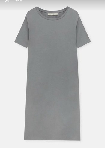 Pull and Bear Gri Kısa Kollu Mini Elbise