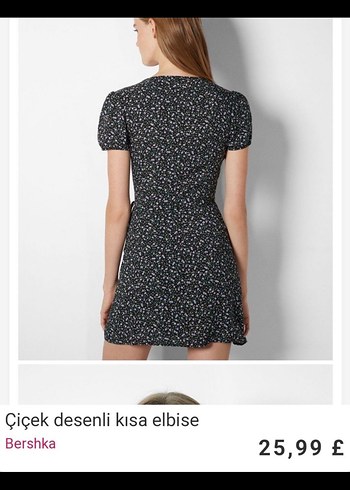 34 Beden siyah Renk Bershka Siyah Çiçek Desenli Mini Elbise