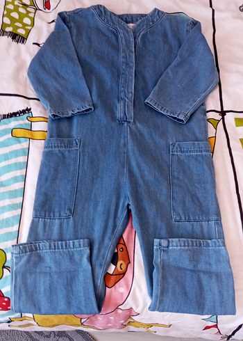 Kız Çocuk Mavi Denim Uzun Kollu Tulum