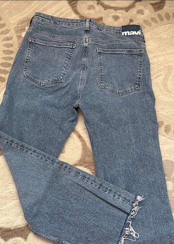 Kadın Mavi Midi Boy Kot Pantolon Kürklü