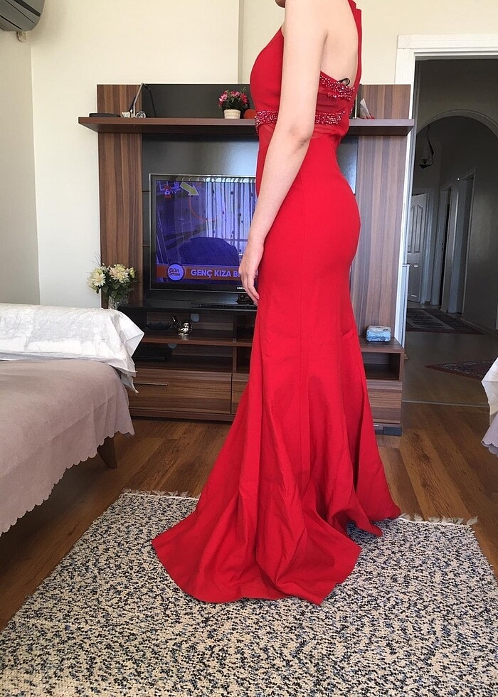 Taş Boncuk Detaylı Uzun Abiye - Görsel 2