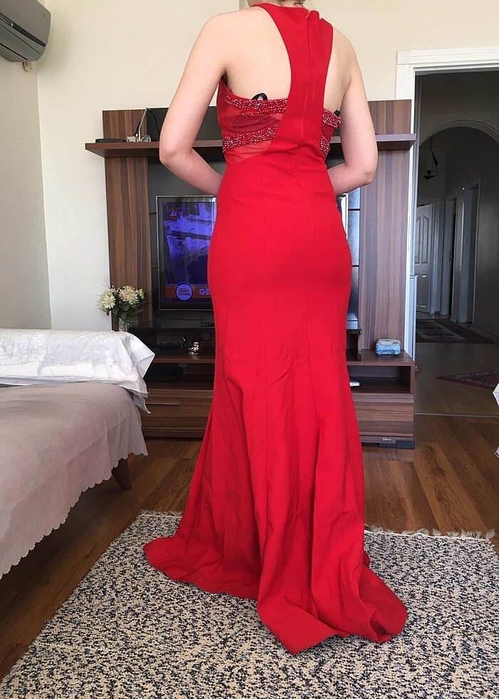 Taş Boncuk Detaylı Uzun Abiye - Görsel 4