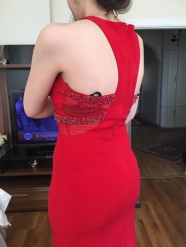 Taş Boncuk Detaylı Uzun Abiye - Görsel 3