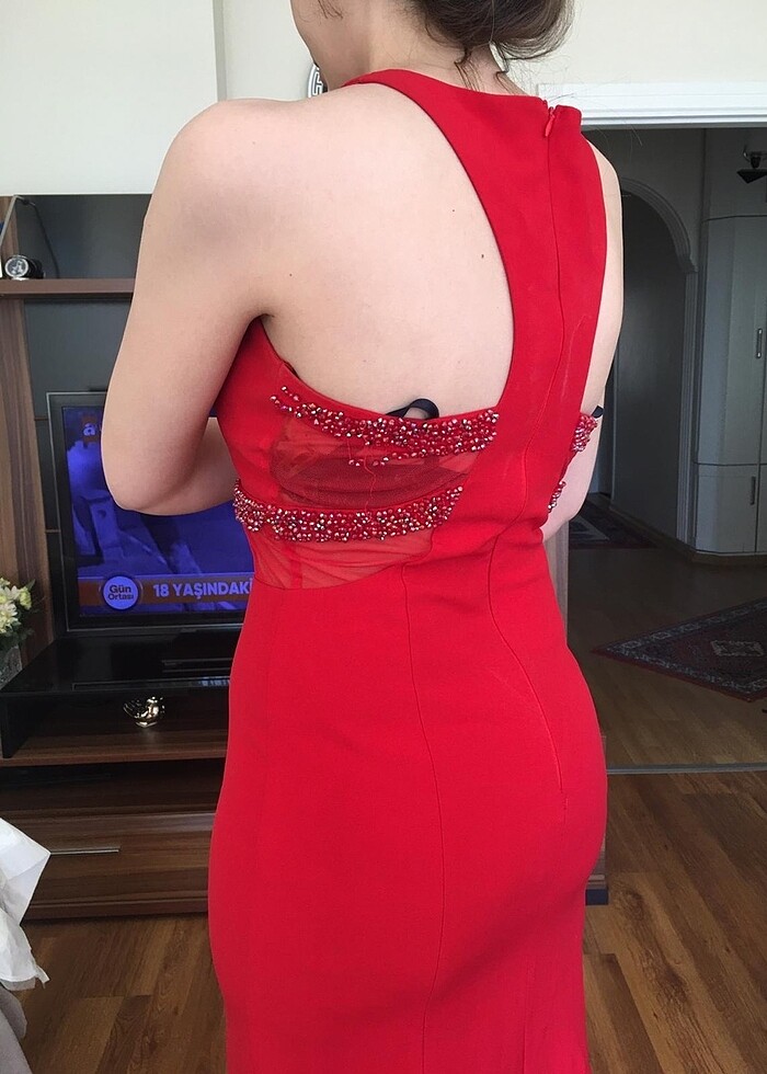 Taş Boncuk Detaylı Uzun Abiye - Görsel 3