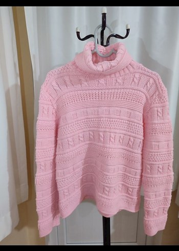 Pembe Boğazlı Triko Kadın Kazak