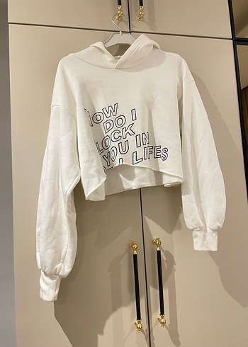 m Beden Beyaz Kapüşonlu crop sweatshirt