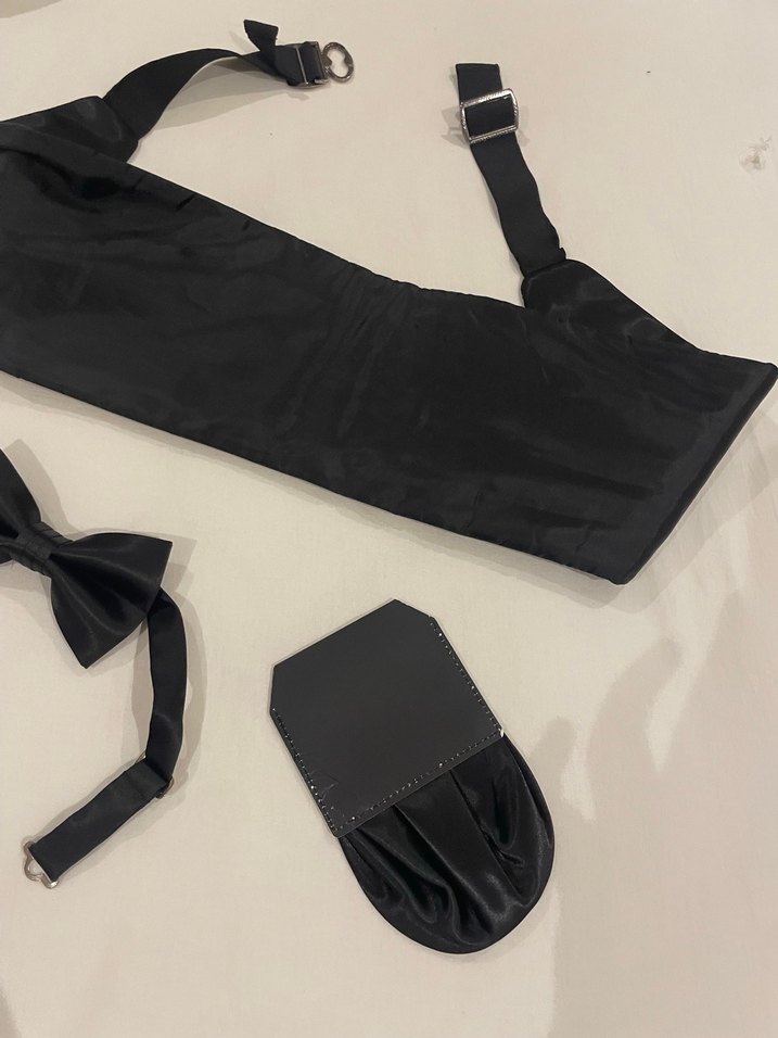 Siyah damatlık papyon bel kemeri takımı - Görsel 4