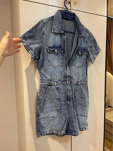 xl Beden mavi Renk Trendyolmilla kısa denim tulum
