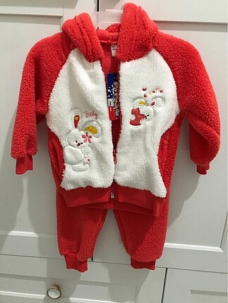 Kız bebek peluş Polar kapüşonlu takım