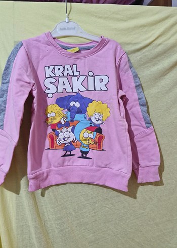 5 Yaş Beden pembe Renk Kral Şakir Baskılı Pembe Gri Kız Eşofman Takımı