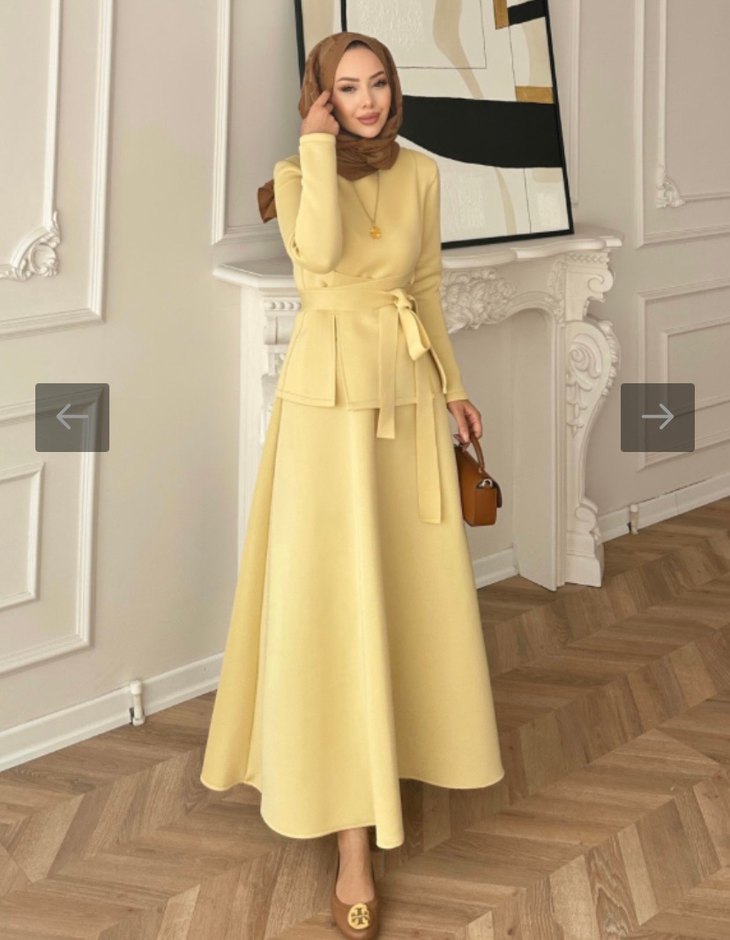 Sarı Kemerli Modern Klasik Kadın Takım - Görsel 3