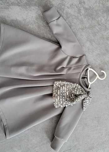 Gri Pullu Uzun Kollu Kız Bebek Elbise ve Ayakkabı - Görsel 2