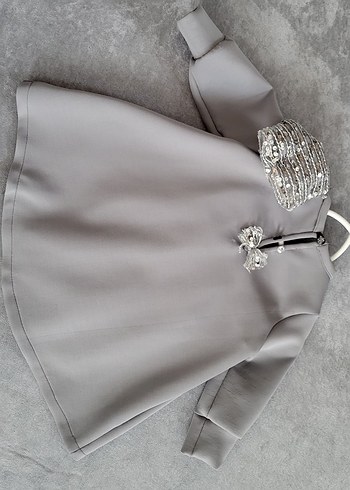 Gri Pullu Uzun Kollu Kız Bebek Elbise ve Ayakkabı - Görsel 4