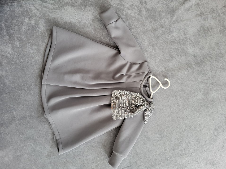 Gri Pullu Uzun Kollu Kız Bebek Elbise ve Ayakkabı - Görsel 2